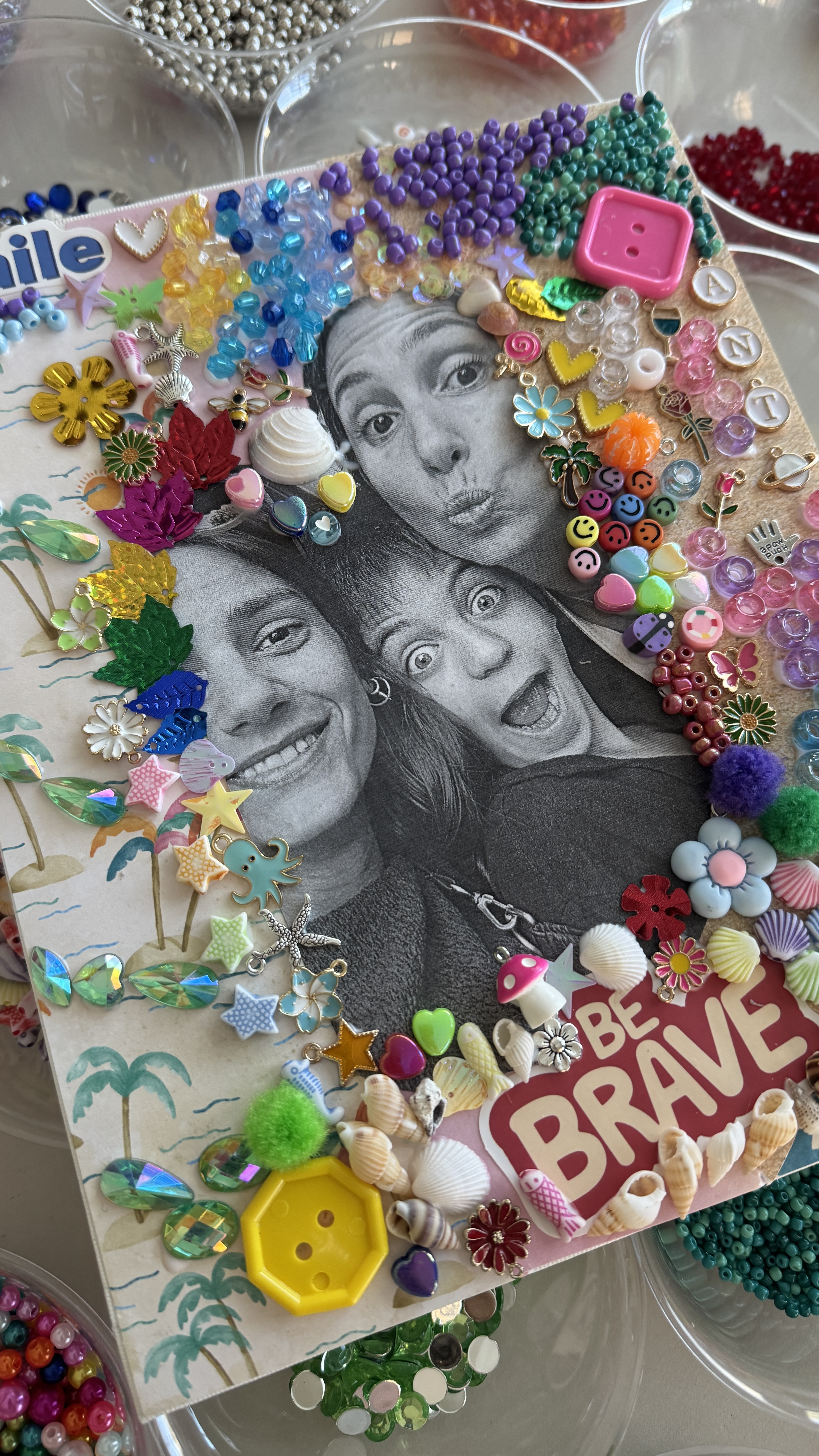 Personalized canvas with beads and decorations